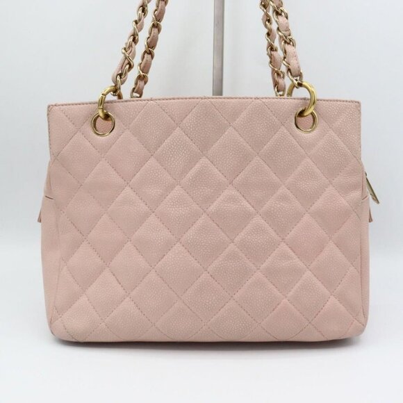 Authentic CHANEL Caviar Petite Timeless Shopper Tote Quilted Shoulder Bag Pink - Picture 2 of 9